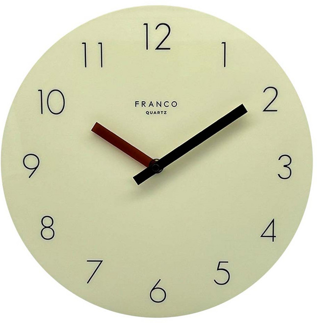 FRANCO 台暐 極簡風時尚靜音掛鐘 黃白色底黑色字鐘面 + 棕色 + 黑色