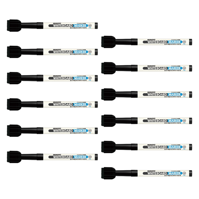 MUNGYO 細筆白板筆 橡皮擦, 12支, 黑色