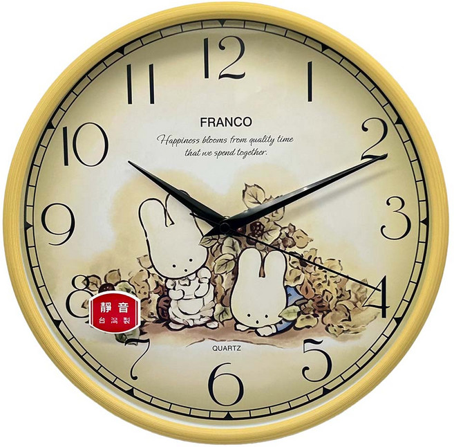 FRANCO 台暐 溫馨兔靜音掛鐘, 淺木色 + 黑色