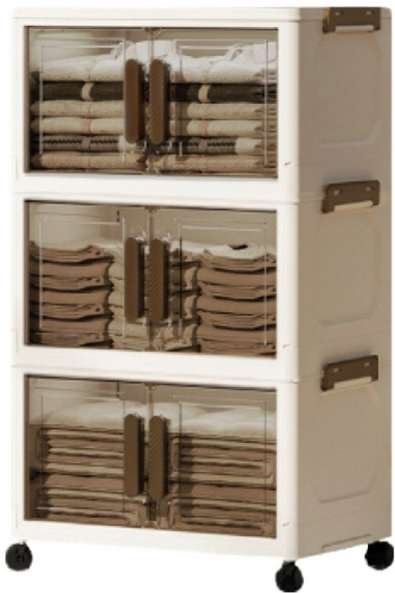 FANCY LIFE 帶輪折疊收納櫃 3層, 透明黑