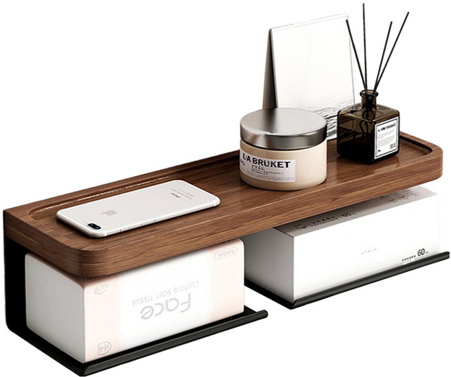 原木質感面紙盒置物架 38cm, 深胡桃木/黑色, 1個