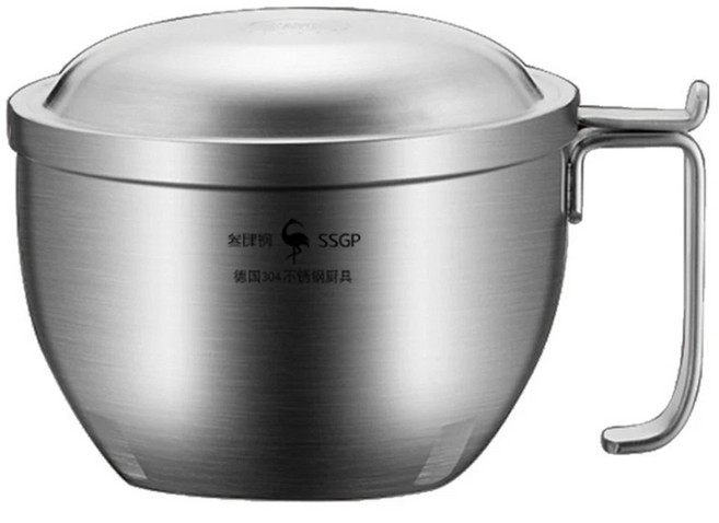 SSGP 三四鋼 不銹鋼帶把帶蓋泡麵碗, 不鏽鋼色, 1個