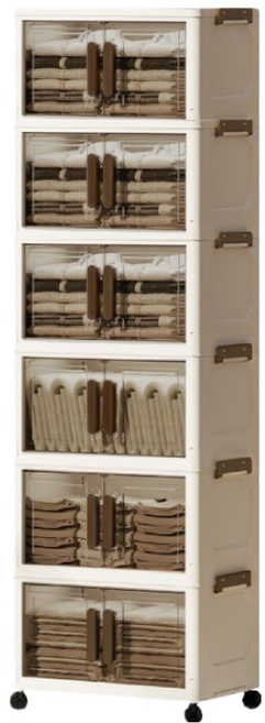 FANCY LIFE 帶輪折疊收納櫃 6層, 透明黑