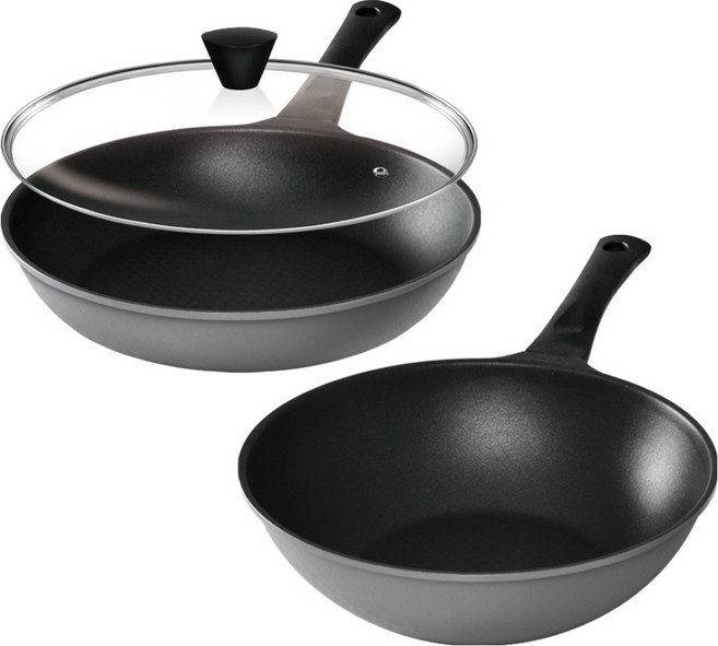키친아트 티타늄 프라이팬 세트 3개, 그레이, 프라이팬 30cm + 궁중팬 30cm + 유리뚜껑 30cm, 1세트
