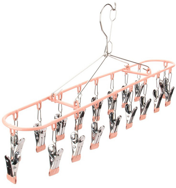 Couselect 不鏽鋼長方形晾衣架20夾 防滑衣架/吊襪架/曬襪架/襪子內衣褲晾衣架/曬衣夾不鏽鋼衣架, 1個, 粉色