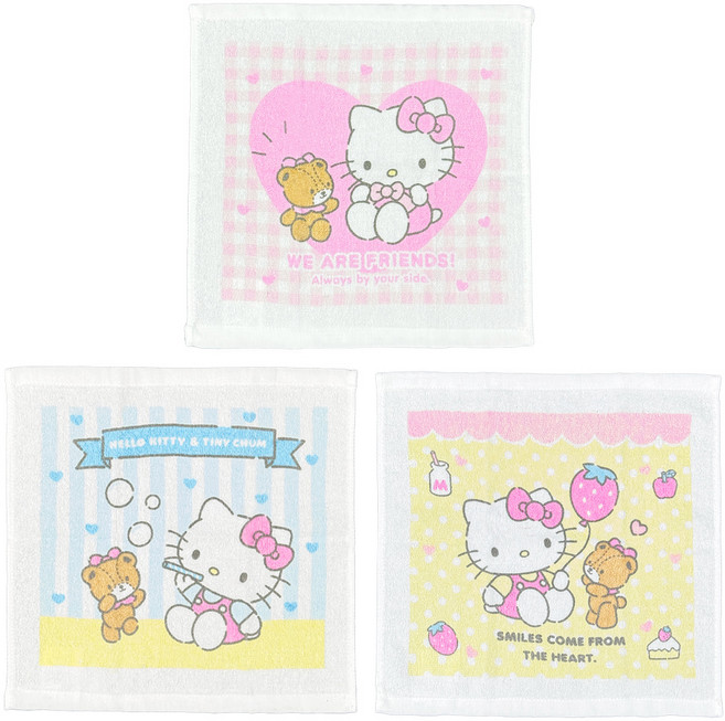 MARUSHIN 丸真 三麗鷗 純棉洗臉巾, Hello Kitty, 3條