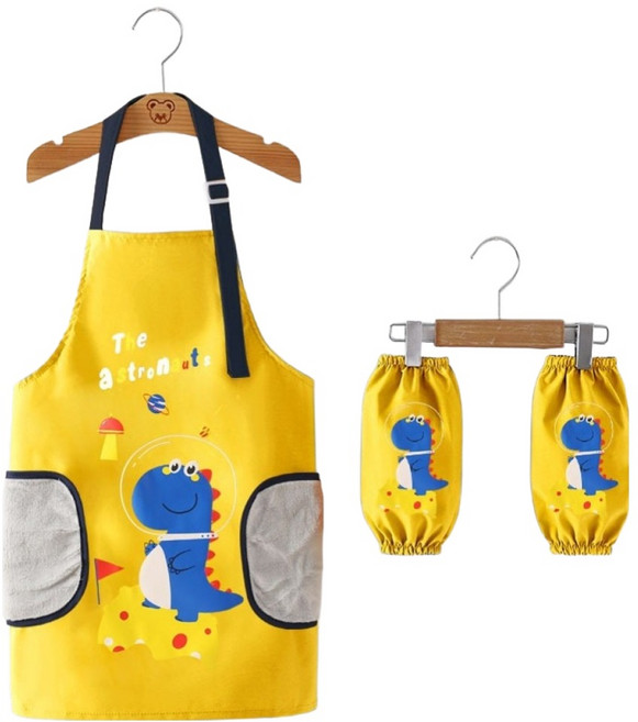 생활의지혜 아동용 미술 학원 방수 앞치마 가운, 공룡 옐로우