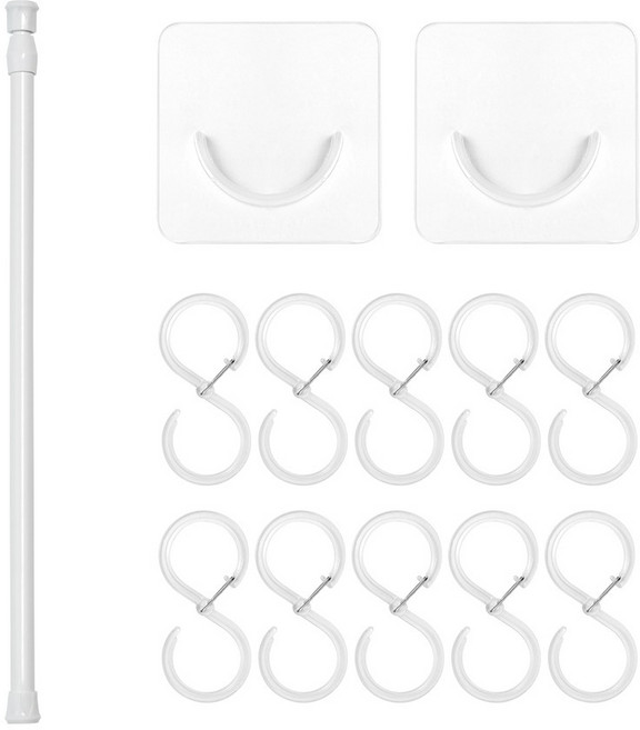 까사마루 틈새 다용도 미니 압축봉 + U자 홀더 2p + S자 고리 10p 세트, 화이트
