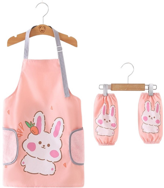 생활의지혜 아동용 미술 학원 방수 앞치마 가운, 토끼 핑크
