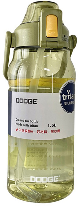 DODGE 道奇 Tritan 戶外防摔彈蓋吸管運動水壺, 綠色, 1個, 1.5L