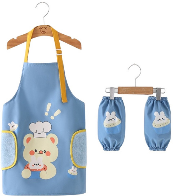 생활의지혜 아동용 미술 학원 방수 앞치마 가운, 베어 스카이