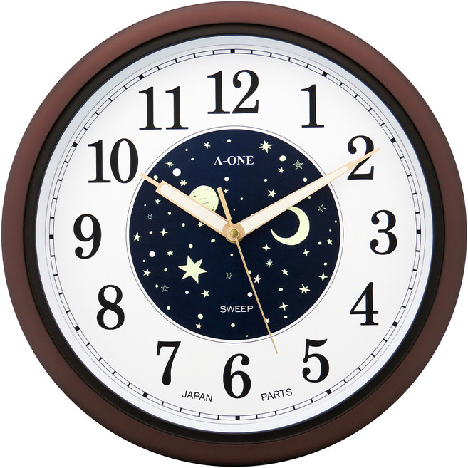 A-ONE 金吉星 夜光浪漫星空面板超靜音掛鐘 TG-0329, 星空夜光款 棕色 +白色 + 深藍色