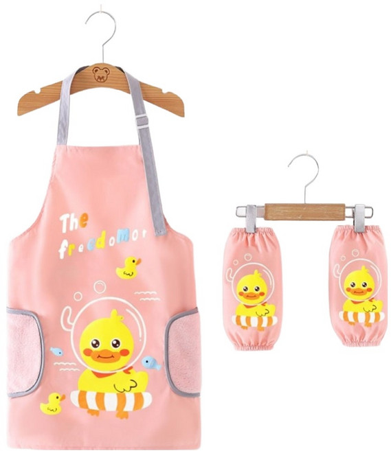 생활의지혜 아동용 미술 학원 방수 앞치마 가운, 오리 핑크