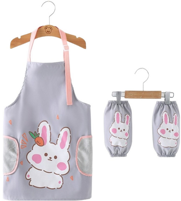 생활의지혜 아동용 미술 학원 방수 앞치마 가운, 토끼 그레이