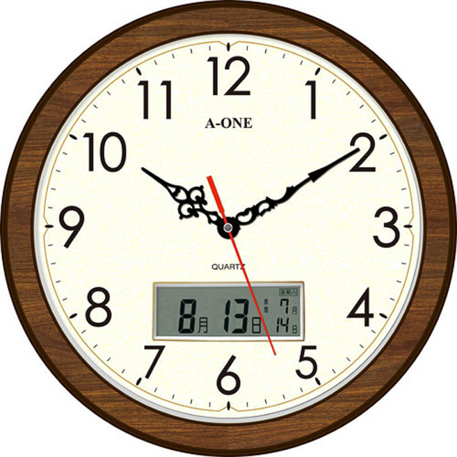 A-ONE 金吉星 超靜音LCD雙顯仿木紋邊框掛鐘 TG-0231, 咖啡色