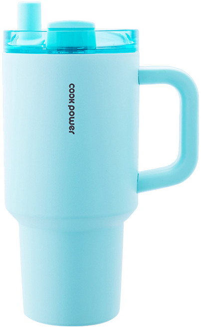 cook power 鍋寶 珍珠粗吸管陶瓷手把杯, 清韻藍, 900ml, 1個