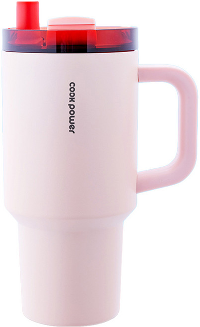 cook power 鍋寶 珍珠粗吸管陶瓷手把杯, 愛戀粉, 900ml, 1個