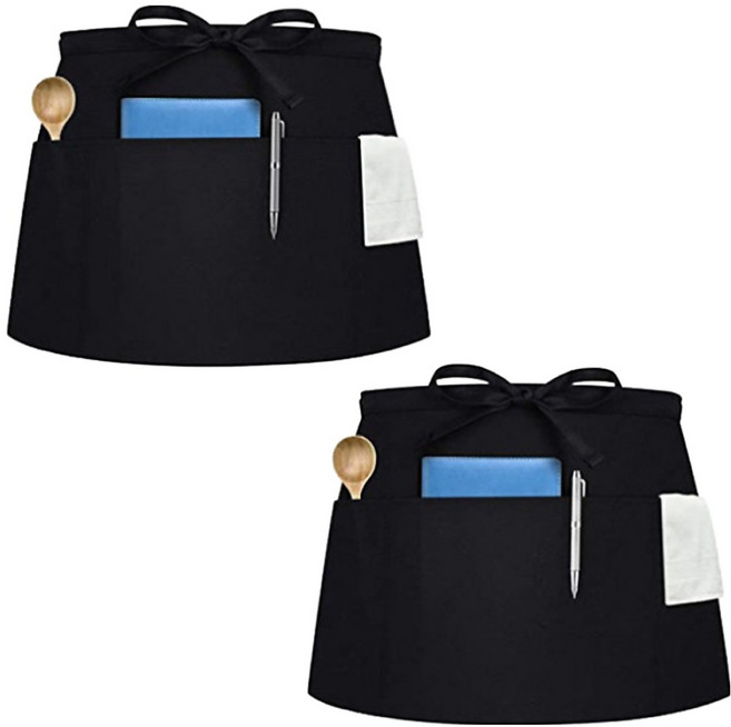 바른리빙 방수 3포켓 허리 앞치마, 블랙, 2개