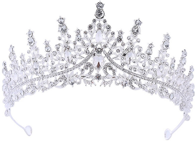 코히모 생일 파티 브라이덜샤워 셀프워딩 소품 티아라 왕관 5W0390, 1개, 화이트 + 실버