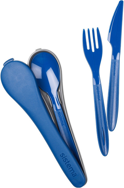 시스테마 휴대용 커트러리 세트, 오션블루, 1세트, 보관통 + 숟가락 + 포크 + 칼