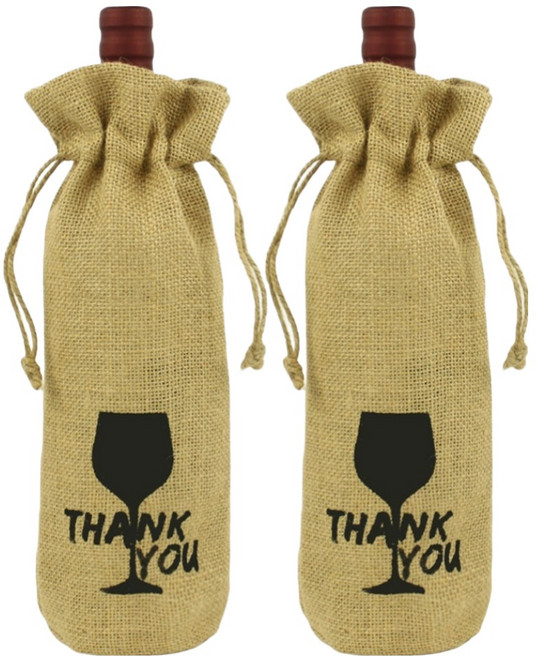 황마 와인 선물백 A형, 2개, 베이지