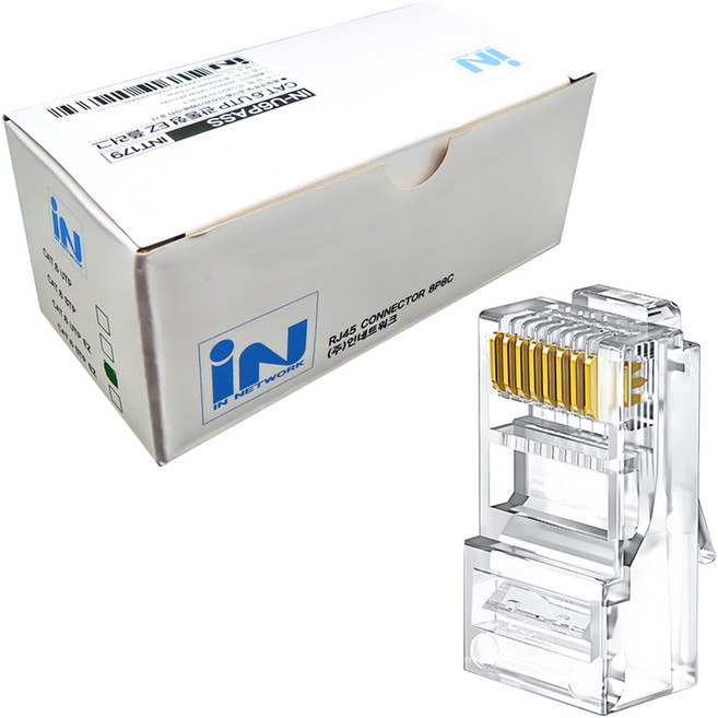 인네트워크 CAT.6 UTP 랜케이블 제작용 RJ45 통과형 EZ 플러그 IN-U6PASS, 투명, 100개, 22.5mm