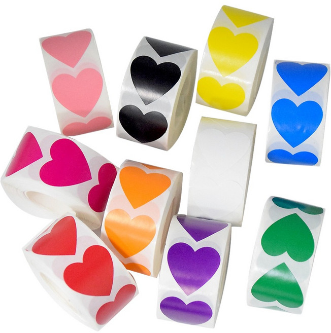 코히모 하트 데코 포장 롤 스티커 10종 x 500p 세트 4W509, 1세트, 혼합색상