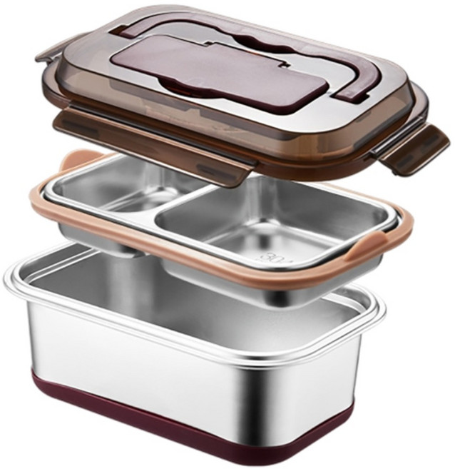 JAR 嚴選 實德多功能304不鏽鋼手提雙層餐盒, 黑色, 1個