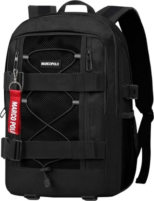 marco polo 雙扣後背包 MP3235 + 吊飾 款式隨機, 黑色