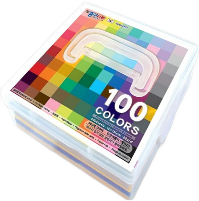 JONG IE NARA 單面彩紙 500張 + 塑膠盒, 100色, 1盒