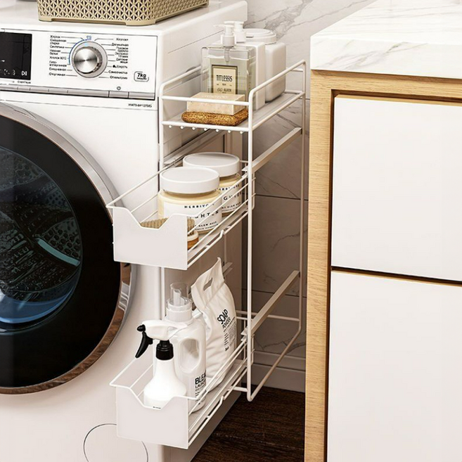 라슈에뜨 틈새 자석 슬라이딩 수납 선반 3단, 화이트, 1개