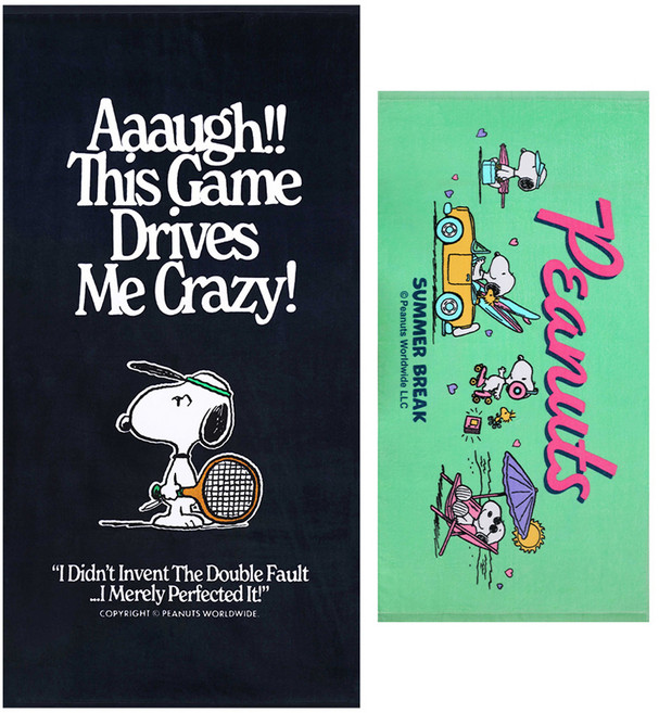 송월타월 스누피 게임 76 x 152 cm + 썸머브레이크 50 x 100 cm 비치 타월 세트 대형, 블랙 + 그린, 1세트