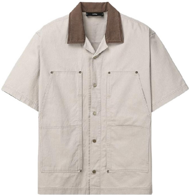 일꼬르소 남성용 콘트라스트 패치 워시드 워크 반팔 셔츠