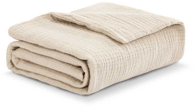 KU.KU Duckbill 酷咕鴨 雲朵皺布6層紗布浴巾幼兒蓋毯, 暖調杏, 1條