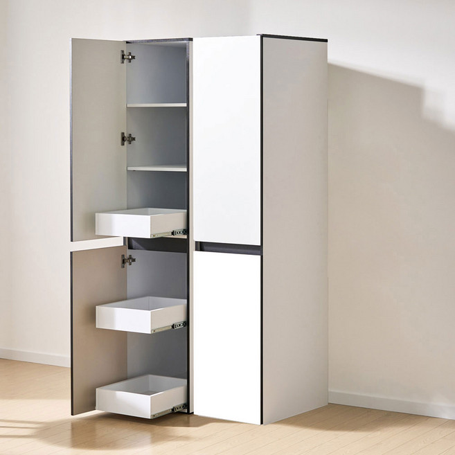 엘리에셀 비스포크 오브제 3서랍 광폭 다용도 선반 5단 키큰 틈새 수납장 400 방문설치, 화이트