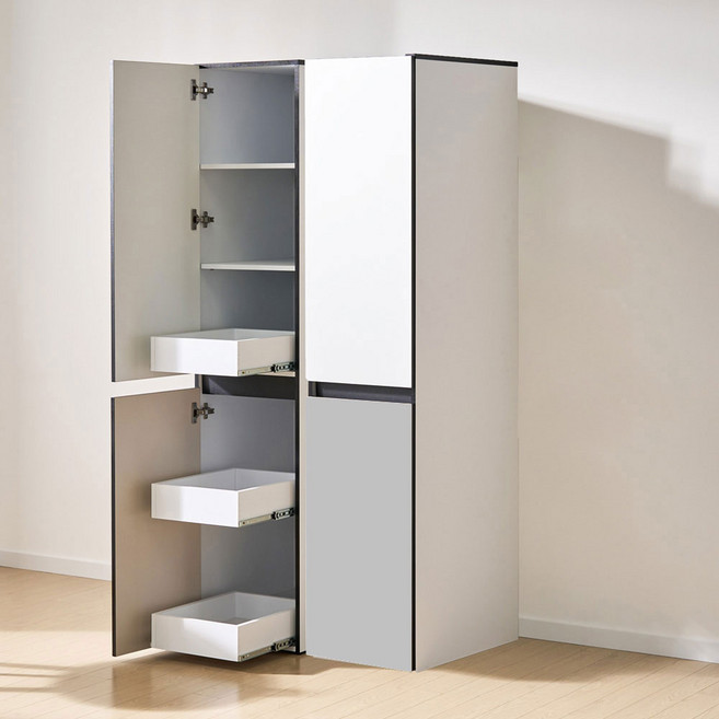 엘리에셀 비스포크 오브제 3서랍 광폭 다용도 선반 5단 키큰 틈새 수납장 400 방문설치, 화이트그레이