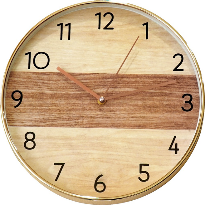 StyleG 時代家居 北歐時尚靜音掃描時鐘, 撞色橫木紋