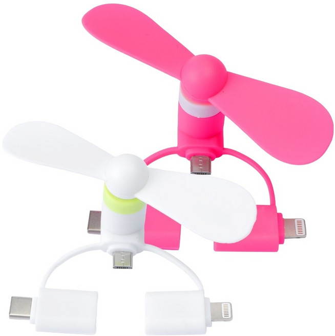 굿데이즈 3가지 타입 갤럭시 아이폰 사용가능 휴대용 USB 미니 선풍기 2종 세트, 화이트, 핑크