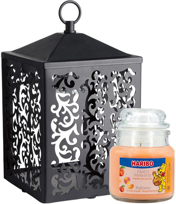 하리보 캔들 스몰자 + 코티지 미니캔들워머 선물세트, 블랙, 피치파라다이스