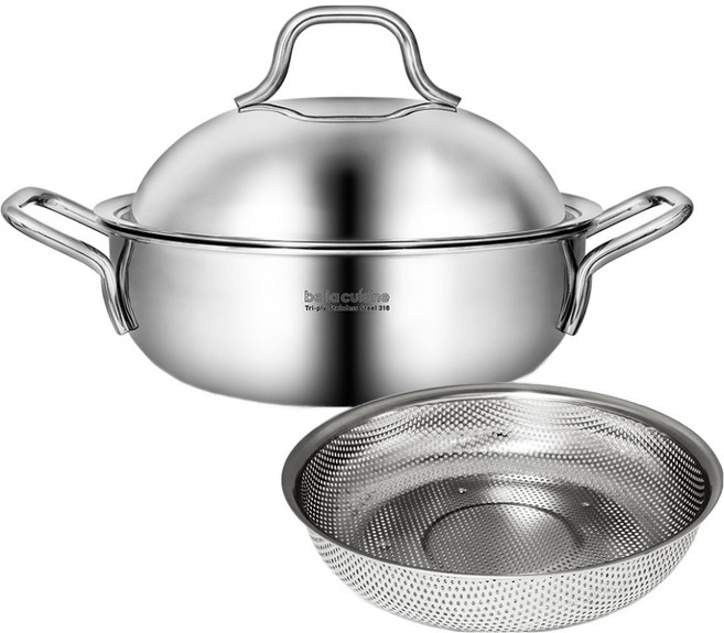 벨라쿠진 316 스텐 통3중 멀티웍 파티웍 찜기 전골냄비 세트, 24cm, 1세트
