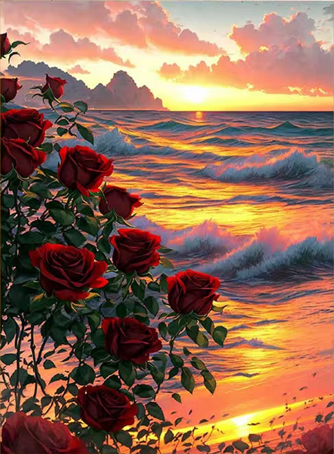 비엠디자인 화려한 러블리 보석십자수 50 x 65 cm, 파도와 장미, 1개