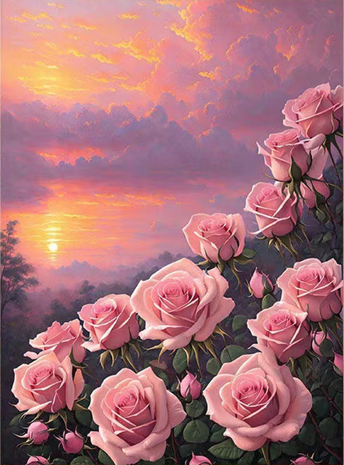 비엠디자인 플라워 소중한 십자수 30 x 40 cm, 핑크 로즈, 1개