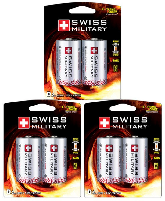 스위스밀리터리 알카라인 카드형 D형 LR20 건전지, 2개입, 3개