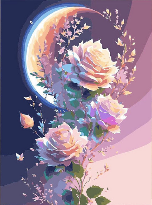 비엠디자인 화려한 러블리 보석십자수 50 x 65 cm, 초승달 장미, 1개