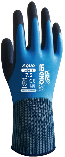WONDER GRIP 多給力 AQUA 防水耐磨工作手套 WG-318, 水藍色, 1雙