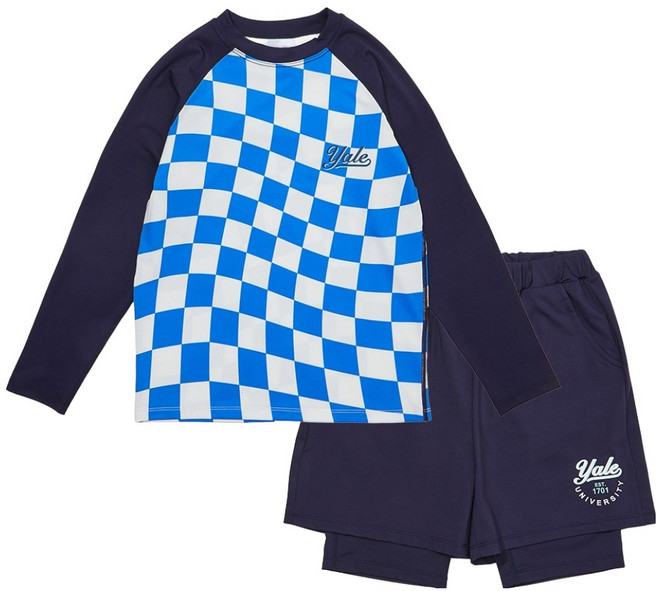 예일키즈 아동용 체커 스플래쉬 래쉬가드 상하의 세트 YJCCRUE23323