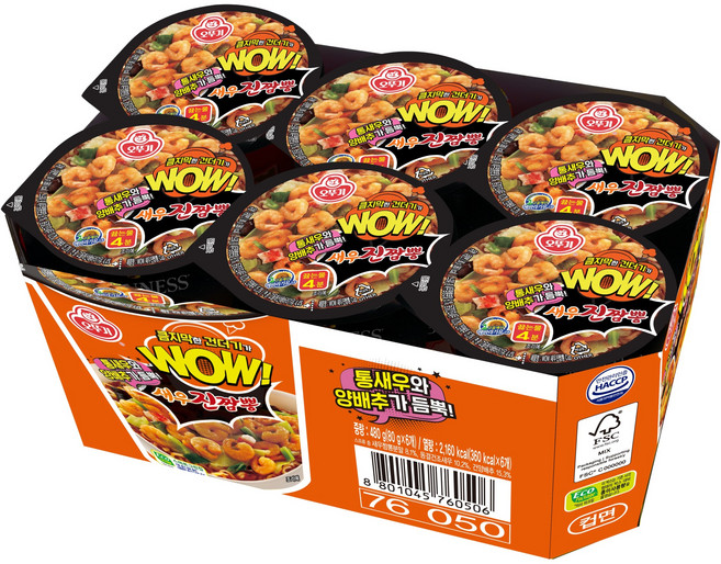 오뚜기 와우 새우 진짬뽕 컵 80g, 6개