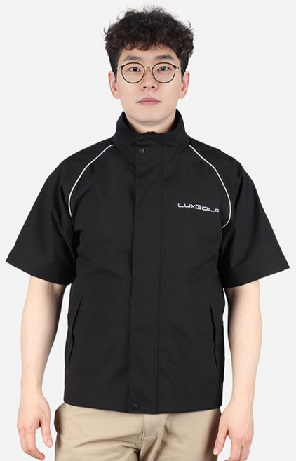 luxgolf 男士 2WAY 可拆卸袖 防水雨衣外套 LX25M803, 黑色
