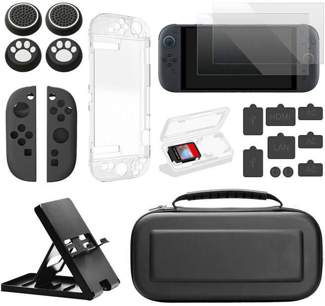 스페이스쉴드 닌텐도 스위치 2 호환 필수 게임 플레이 액세서리 만수르 8종 세트, 혼합색상, 1세트