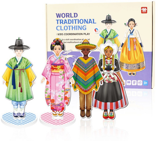 아리아띠 세계전통의상 자석 코디놀이, 혼합색상, 1개